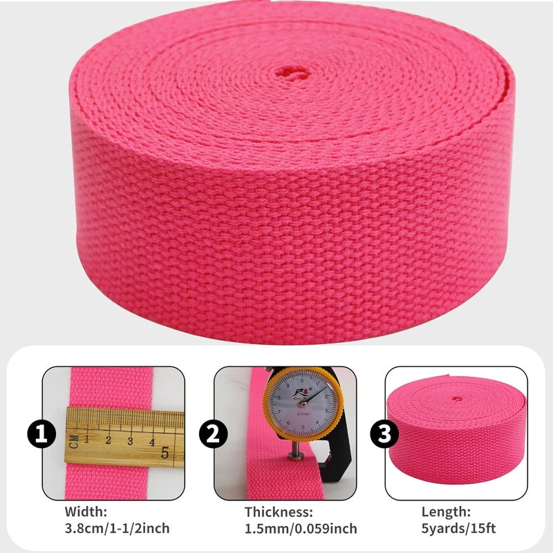 Evora 1.5 inch Cotton Webbing Braid Handles Bag Strap 15ft High Density Webbing Plain Weave Straps for Cloth Tote Bag, Pet Collars, DIY Projects, Crafts, Outdoor Accessories (Neon Rose 575) - Image 3